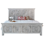 Двуспальная кровать из массива манго с резьбой Olan Grey Mango Bed варинант исполнения - 1 | Loft Concept в Кирове