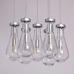 Люстра с 7-ю прозрачными плафонами из стекла в форме капли на круглом потолочном основании цвета хром Lucid Rain  варинант исполнения - 4 | Loft Concept в Кирове