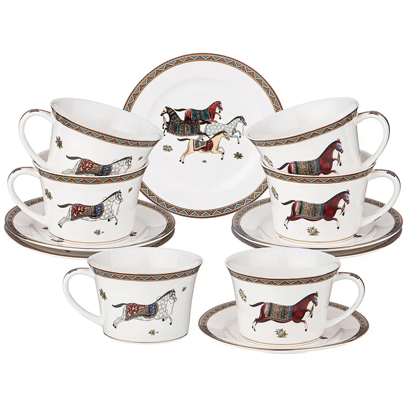 Чайный набор из фарфора с изображением лошадей Porcelain Horse Set Белый Мульти Чайный набор из фарфора с изображением лошадей Porcelain Horse Set Белый Мульти в Кирове | Loft Concept