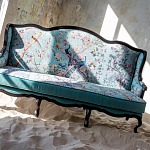 Трехместный диван из натурального бука бирюзовый с изображением птиц и цветов Turquoise Chinoiserie Garden Sofa варинант исполнения - 11 | Loft Concept в Кирове