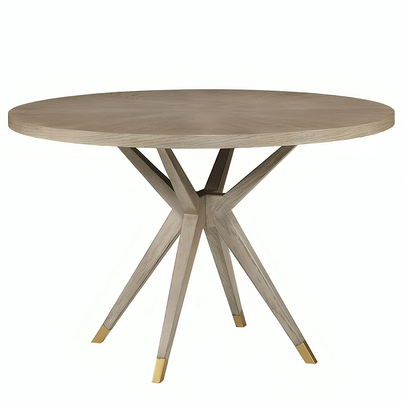 Стол обеденный круглый 4-х местный из дуба Round Oak Table Бежевый Черный Латунь Стол обеденный круглый 4-х местный из дуба Round Oak Table Бежевый Черный Латунь в Кирове | Loft Concept