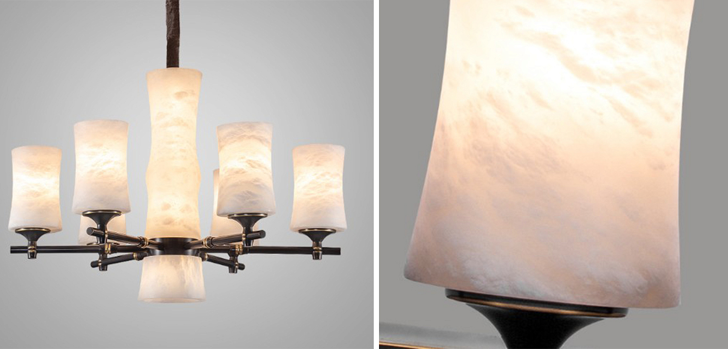 Дизайнерская люстра 6 плафонов из натурального мрамора Marble Shades Chandelier Дизайнерская люстра 6 плафонов из натурального мрамора Marble Shades Chandelier - Loft-Concept в Кирове