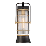 Настенный фонарь цилиндрической формы с рифленым стеклом в золотом каркасе на черном прямоугольном основании Eurofase варинант исполнения - 2 | Loft Concept в Кирове