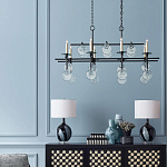 Люстра линейная черная с круглыми прозрачными подвесками  Horizontal Rectangular Chandelier варинант исполнения - 2 | Loft Concept в Кирове