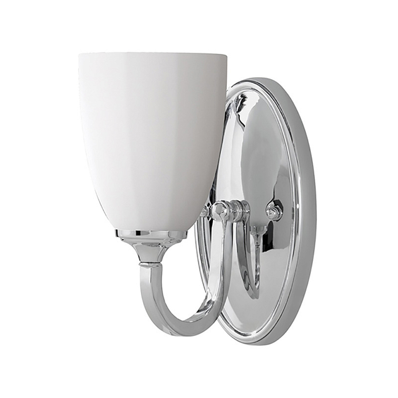 Бра для ванных комнат с белым стеклянным плафоном в форме бокала на овальном основании цвета хром с изогнутым держателем Feiss Хром Белый в Кирове | Loft Concept 