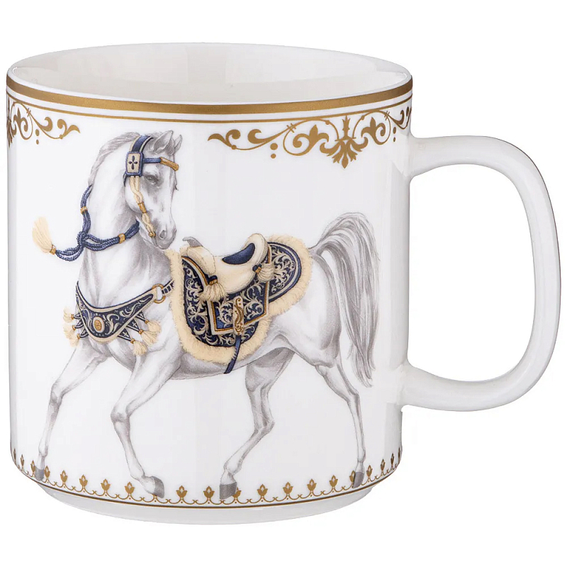 Кружка из фарфора белая с изображением лошади 400 мл Porcelain Horse Set Белый Синий Золотой Кружка из фарфора белая с изображением лошади 400 мл Porcelain Horse Set Белый Синий Золотой в Кирове | Loft Concept
