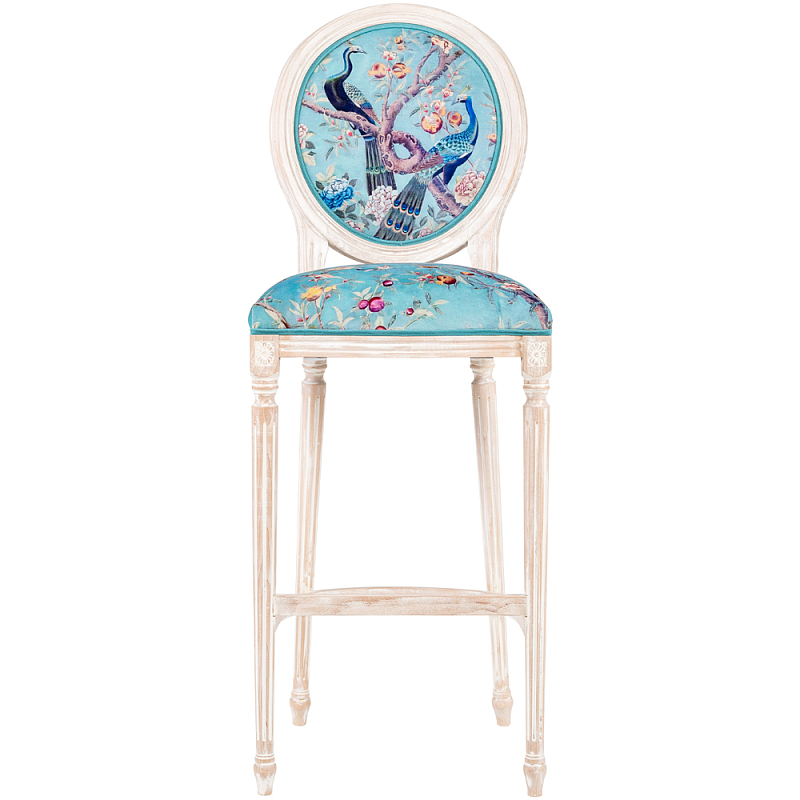 Барный стул из массива бука с изображением птиц и цветов Turquoise Beige Chinoiserie Garden Chair Мульти Бирюзовый Бежевый Барный стул из массива бука с изображением птиц и цветов Turquoise Beige Chinoiserie Garden Chair Мульти Бирюзовый Бежевый в Кирове | Loft Concept