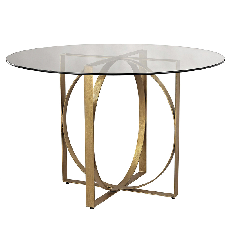 Стол обеденный круглый с основанием из 2-х пересекающихся колец Modern Geometric Silhouette Золотой Прозрачный Стол обеденный круглый с основанием из 2-х пересекающихся колец Modern Geometric Silhouette Золотой Прозрачный в Кирове | Loft Concept