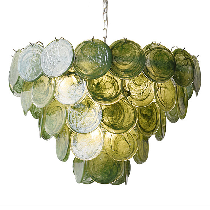 Люстра из зеленых стеклянных дисков с перламутровым эффектом Green Glowing Glaze Зеленый Серебряный Люстра из зеленых стеклянных дисков с перламутровым эффектом Green Glowing Glaze Зеленый Серебряный в Кирове | Loft Concept