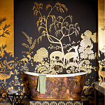 Обои ручная роспись в стиле Арт-деко Rateau Original colourway on Deep Rich Gold gilded paper варинант исполнения - 1 | Loft Concept в Кирове