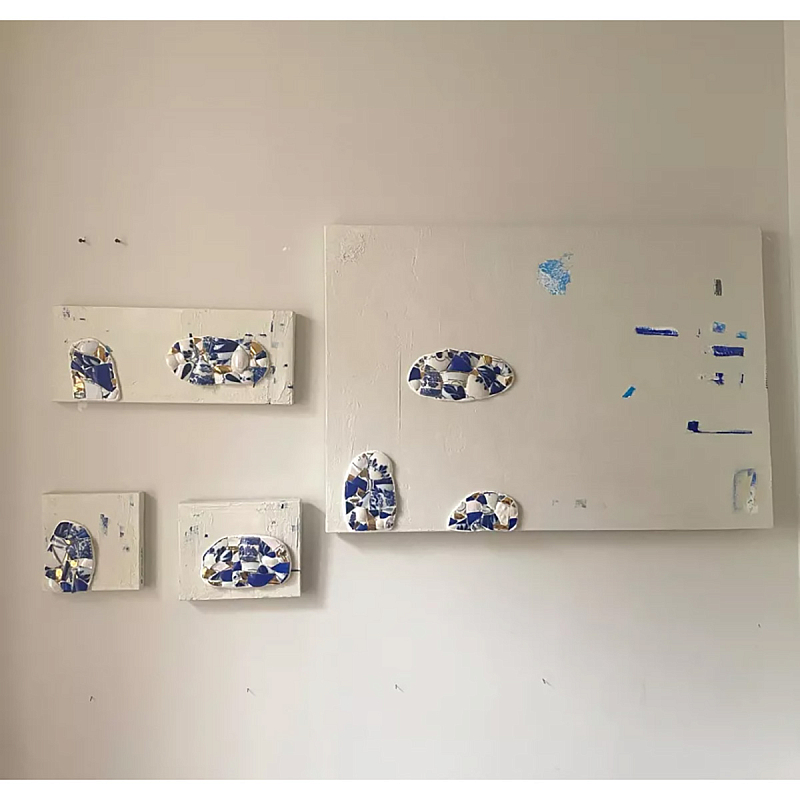Панно «Fragments» Белый Золотой Синий Голубой Панно «Fragments» Белый Золотой Синий Голубой в Кирове | Loft Concept