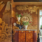 Обои ручная роспись в стиле Арт-деко Deco Dawn Bas Relief on Deep Rich Gold gilded paper варинант исполнения - 2 | Loft Concept в Кирове