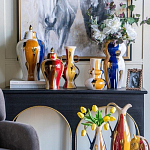 Ваза с крышкой и мазками синего и золого цвета на белом фоне Chinoiserie Ceramics варинант исполнения - 6 | Loft Concept в Кирове