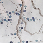 Обои ручная роспись Plum Blossom Inky Hokusai on Sterling Silver gilded silk варинант исполнения - 2 | Loft Concept в Кирове