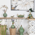 Кувшин зеленого цвета из фарфора с бронзовой крышкой и изогнутой ручкой Eden Garden porcelain and bronze варинант исполнения - 3 | Loft Concept в Кирове