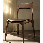 Стул деревянный с мягким сиденьем из черной натуральной кожи Moon Walnut Furniture варинант исполнения - 11 | Loft Concept в Кирове