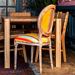 Стул бежевый в разноцветную полоску из натурального бука с изображением птиц и цветов Blooming Red Birds Colorful Stripes Chair варинант исполнения - 4 | Loft Concept в Кирове