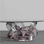 Дизайнерский журнальный стол с круглой прозрачной столешницей и основанием в виде цепи Hua Wang варинант исполнения - 1 | Loft Concept в Кирове