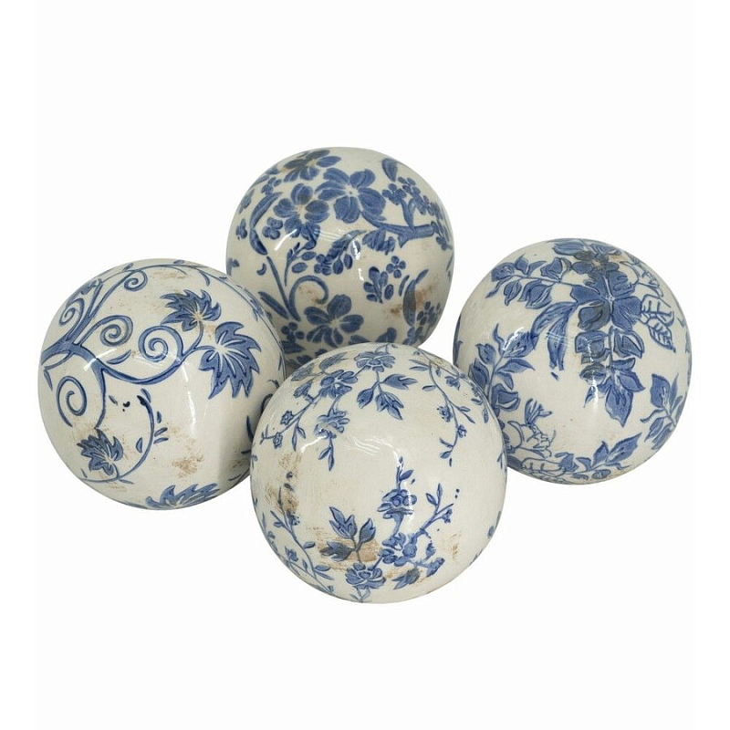 Набор керамических шаров с синей росписью Oriental Blue & White Ornament Vases Белый Синий Набор керамических шаров с синей росписью Oriental Blue & White Ornament Vases Белый Синий в Кирове | Loft Concept