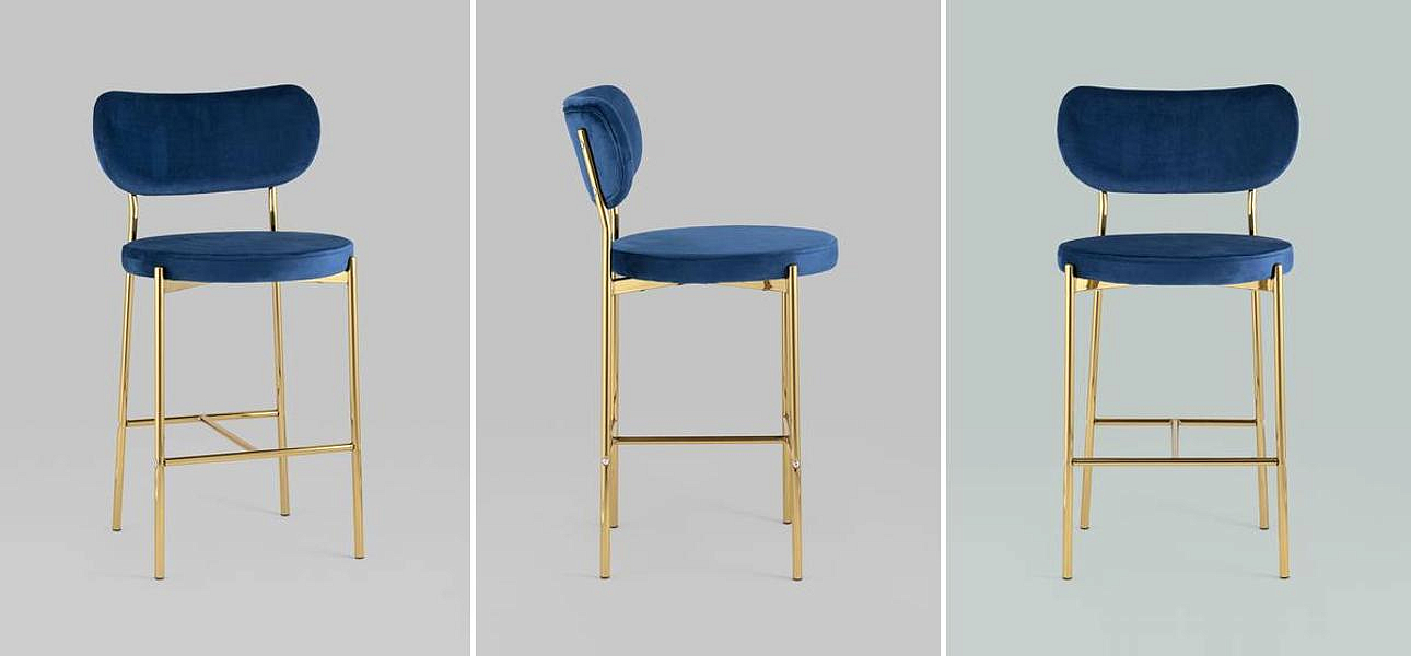 Барный Стул Alfie Chair Золотые ножки Синий Велюр Барный Стул Alfie Chair Золотые ножки Синий Велюр - Loft-Concept в Кирове