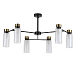 Люстра потолочная с 6-ю цилиндрическими плафонами из стекла и черным каркасом Noir Poise варинант исполнения - 1 | Loft Concept в Кирове