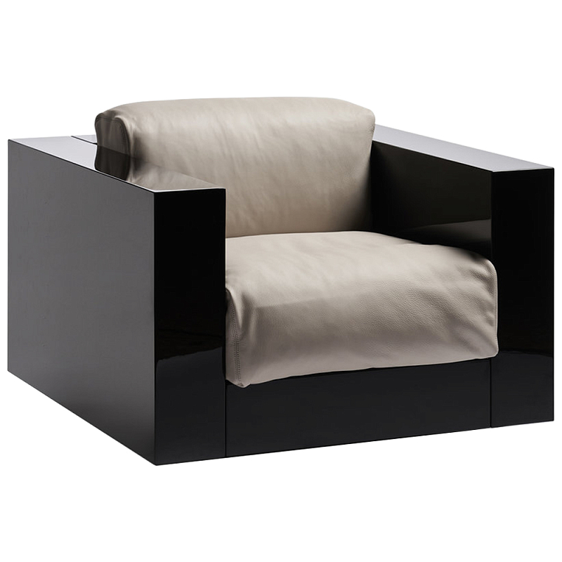 Дизайнерское кожаное кресло Poltronova Saratoga Armchair Белый Карамель Черный в Кирове | Loft Concept 