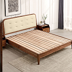 Кровать двуспальная с каркасом из дерева и мягким изголовьем Moon Walnut Bed варинант исполнения - 4 | Loft Concept в Кирове