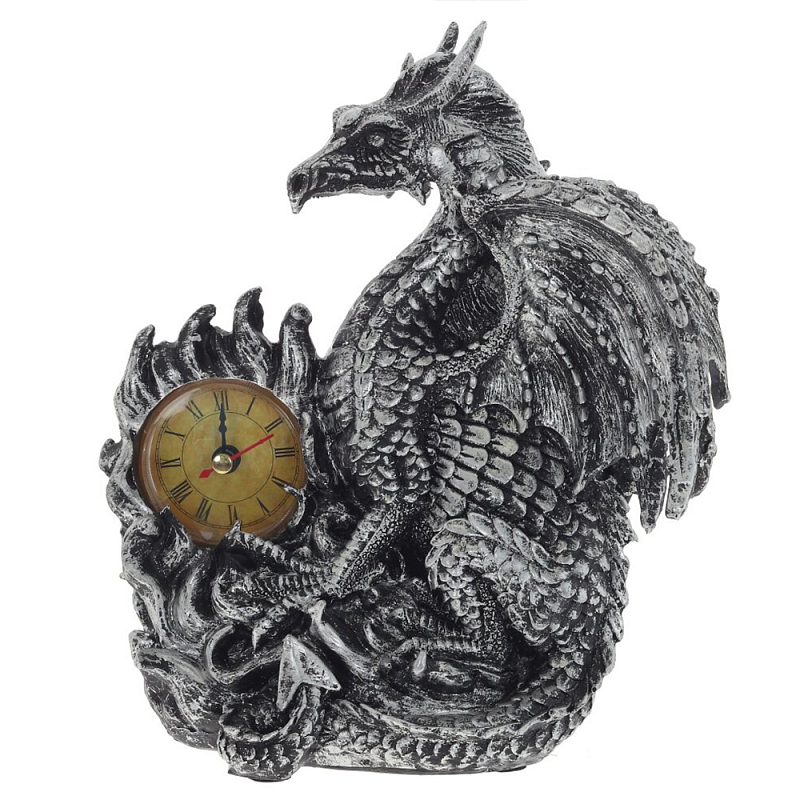 Часы в виде дракона Silver Dragon Clock Серебряный Черный Часы в виде дракона Silver Dragon Clock Серебряный Черный в Кирове | Loft Concept