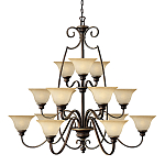 Люстра трехъярусная бронзового цвета с 15-ю кремовыми плафонами в форме чаш Hinkley варинант исполнения - 1 | Loft Concept в Кирове