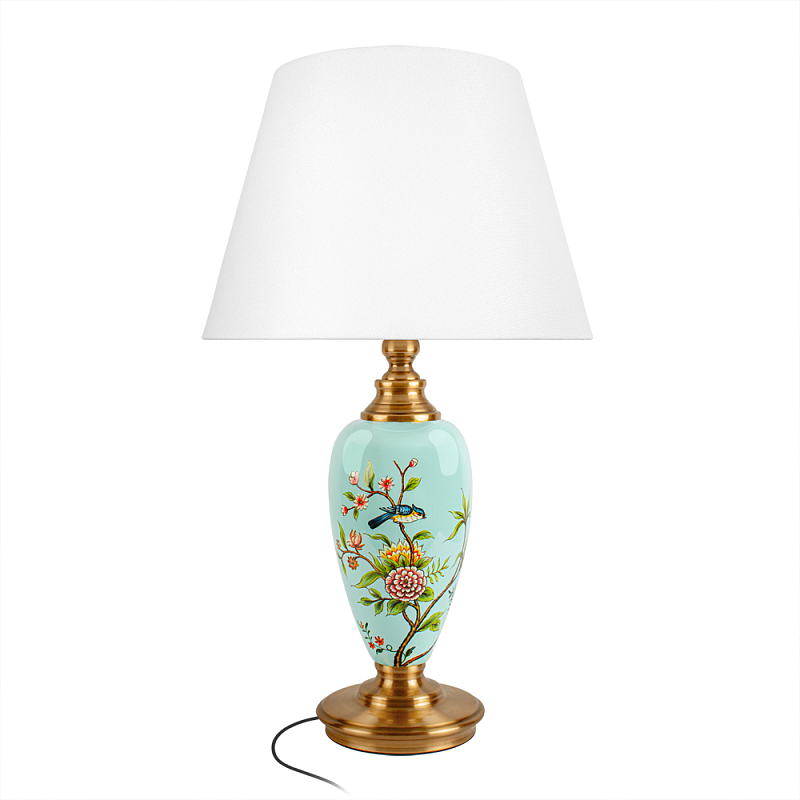 Настольная лампа голубая с изображением птиц Slip Away Белый Голубой Бронза в Кирове | Loft Concept 