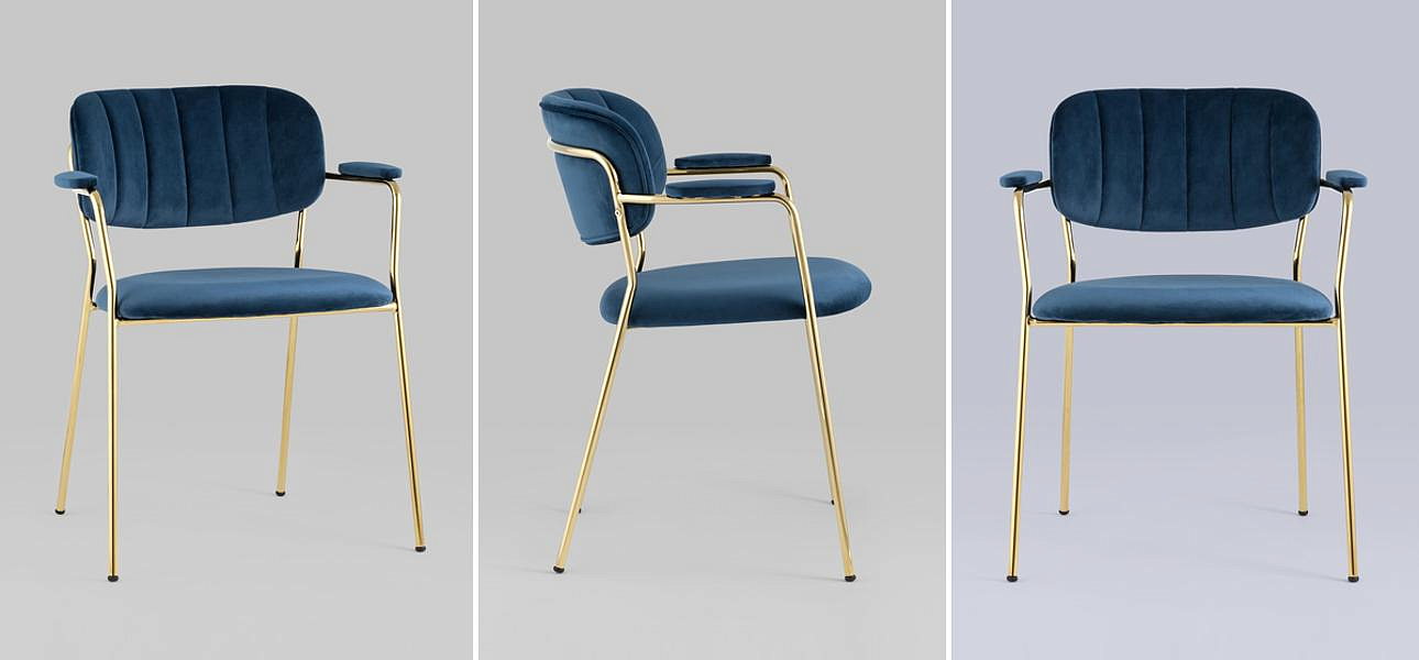 Стул Singer Chair Золотой Металл Синий Велюр Стул Singer Chair Золотой Металл Синий Велюр - Loft-Concept в Кирове