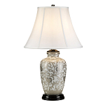 Настольная лампа с фарфоровым основанием с декоративным орнаментом и белым абажуром на темной круглой подставке Elstead Lighting варинант исполнения - 11 | Loft Concept в Кирове