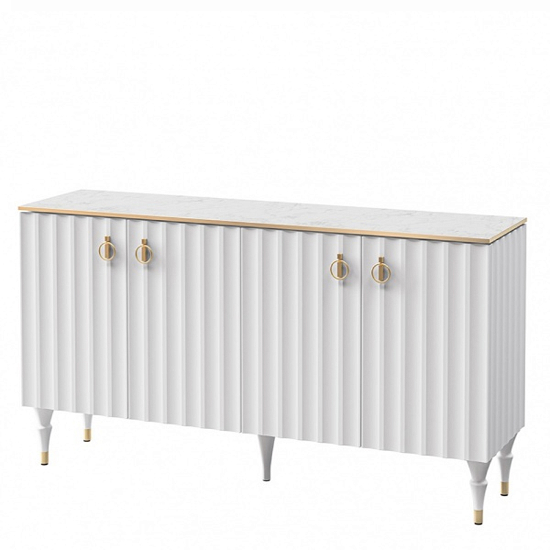 Консоль четырёхдверная с белым рельефным фасадом Expanses of Beauty Белый Золотой Белый Мрамор Bianco в Кирове | Loft Concept 