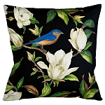 Декоративная подушка чёрная с изображением птицы в саду Blooming Blue Birds варинант исполнения - 1 | Loft Concept в Кирове