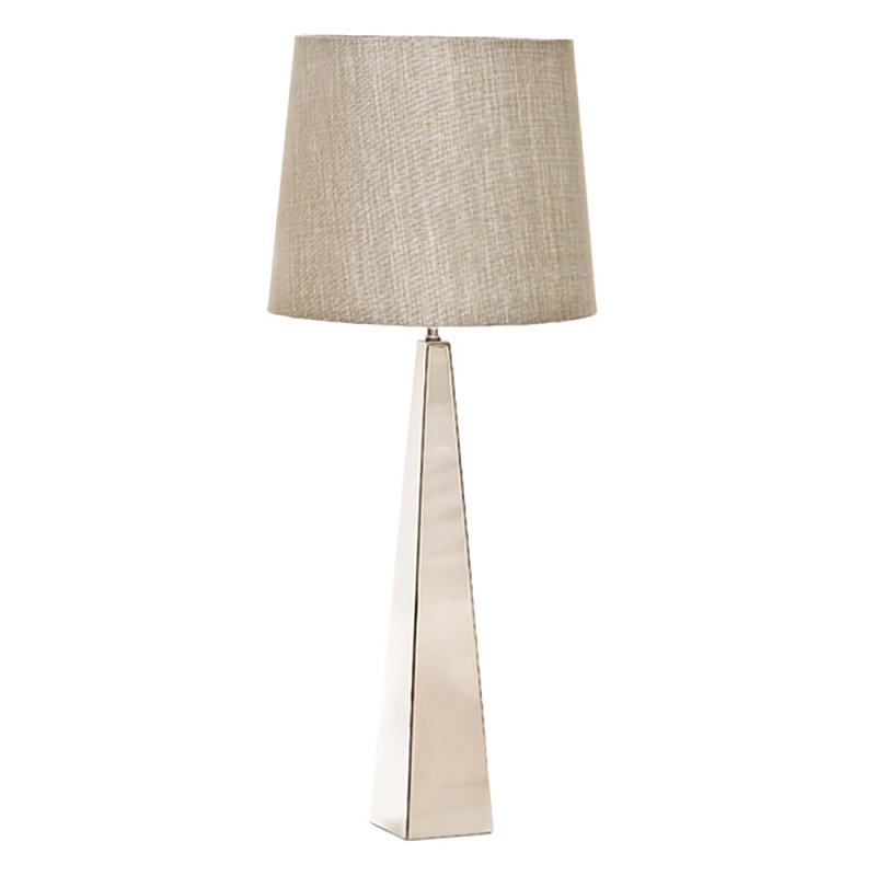 Настольная лампа с высоким основанием из металла и бежевым цилиндрическим абажуром из искусственного шелка Elstead Lighting Никель Белый Бежевый в Кирове | Loft Concept 