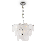 Люстра из белых стеклянных дисков на серебрянном каркасе White Glowing Reflectors варинант исполнения - 3 | Loft Concept в Кирове