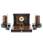 Настольный письменный набор с часами из природного камня обсидиана Royal Stone варинант исполнения - 1 | Loft Concept в Кирове