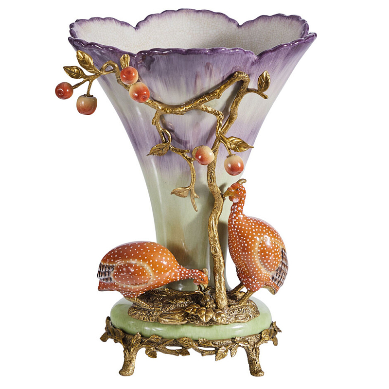 Ваза с цесарками из фарфора с бронзовыми элементами Garden of Eden Бронза Мульти в Кирове | Loft Concept 