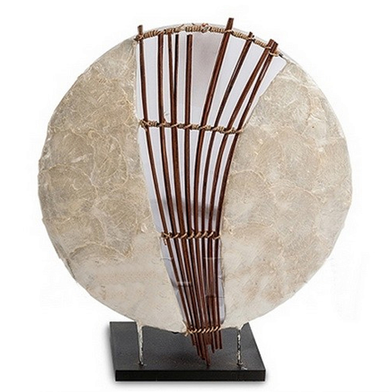 Настольная лампа из перламутра и дерева на подставке Indonesian Shell Sail Коричневый Черный матовый Перламутровый в Кирове | Loft Concept 