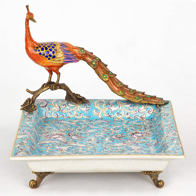 Блюдо Fire Peacock Голубой пастельный Бронза Оранжевый Блюдо Fire Peacock Голубой пастельный Бронза Оранжевый в Кирове | Loft Concept