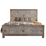 Двуспальная кровать из массива манго с резьбой Celestino Grey Mango Bed варинант исполнения - 1 | Loft Concept в Кирове