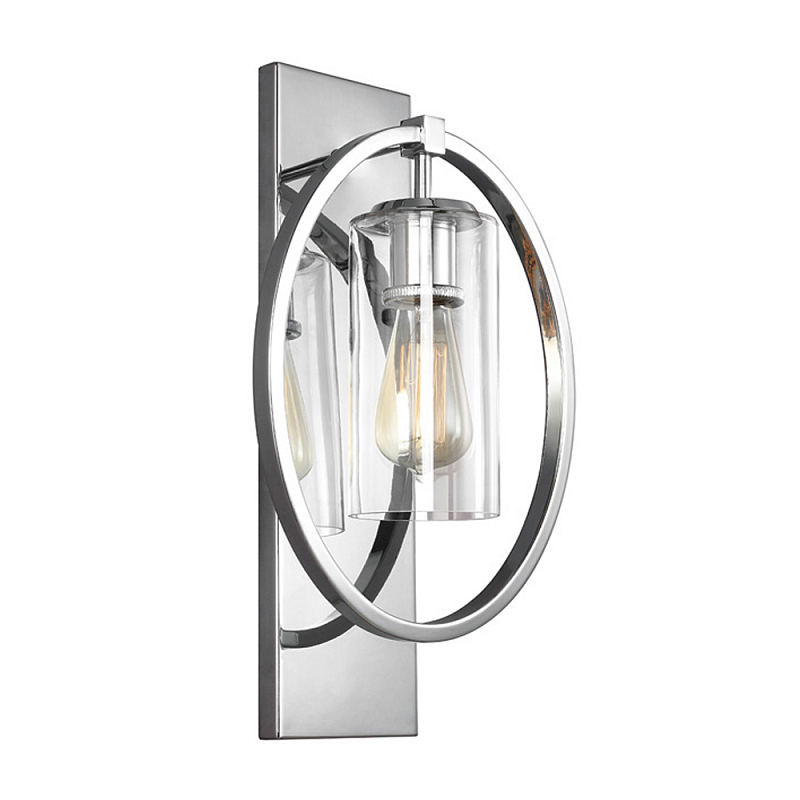 Бра цвета хром с круглой рамой и цилиндрическим прозрачным стеклянным плафоном на прямоугольном основании Feiss Хром Прозрачное Стекло в Кирове | Loft Concept 
