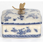 Фарфоровая шкатулка с бронзовой стрекозой Blue and White варинант исполнения - 3 | Loft Concept в Кирове