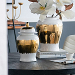 Ваза белая с крышкой и золотистыми фрагментами Chinoiserie Ceramics варинант исполнения - 1 | Loft Concept в Кирове