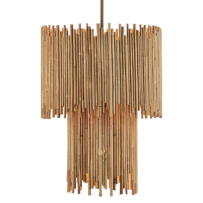 Подвесной светильник двухъярусный с абажуром из ротанга Wicker Furniture Бежевый в Кирове | Loft Concept 