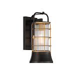 Настенный фонарь цилиндрической формы с рифленым стеклом в золотом каркасе на черном прямоугольном основании Eurofase варинант исполнения - 11 | Loft Concept в Кирове