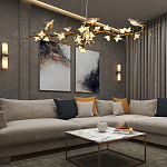 Люстра в виде золотой ветки с цветами и птичками Marvelous Garden варинант исполнения - 2 | Loft Concept в Кирове