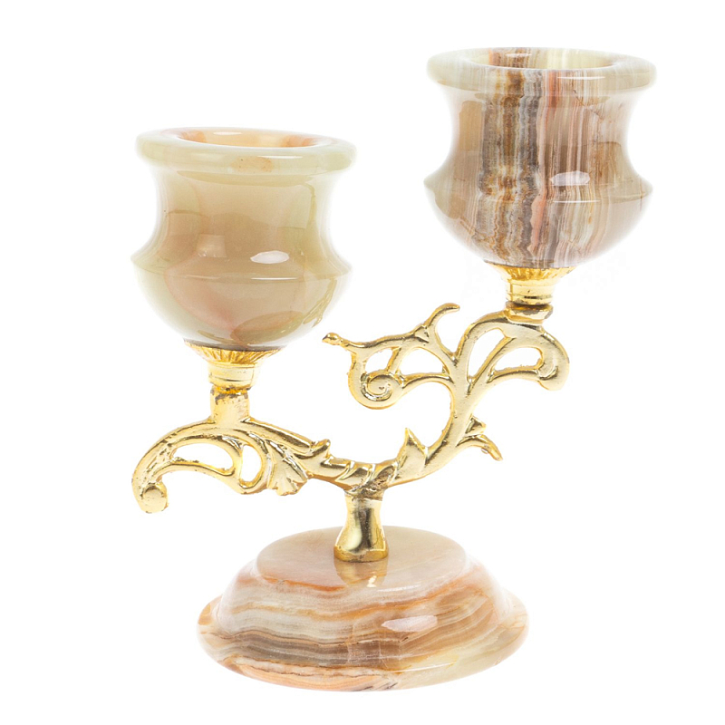 Подсвечник двухрожковый из натурального камня оникс Stone Candlestick Бежевый Золотой Подсвечник двухрожковый из натурального камня оникс Stone Candlestick Бежевый Золотой в Кирове | Loft Concept