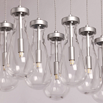 Люстра с 9-ю прозрачными плафонами из стекла в форме капли на прямоугольном потолочном основании цвета хром Lucid Rain  варинант исполнения - 4 | Loft Concept в Кирове