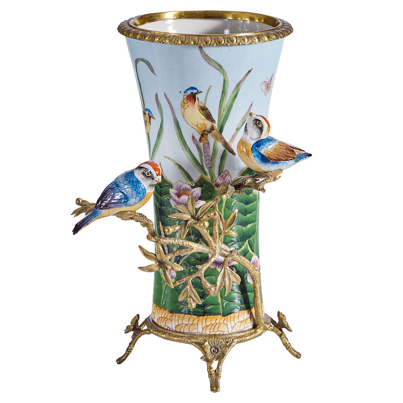 Ваза из фарфора с птицами на бронзовой ветке Garden of Eden Бронза Мульти в Кирове | Loft Concept 